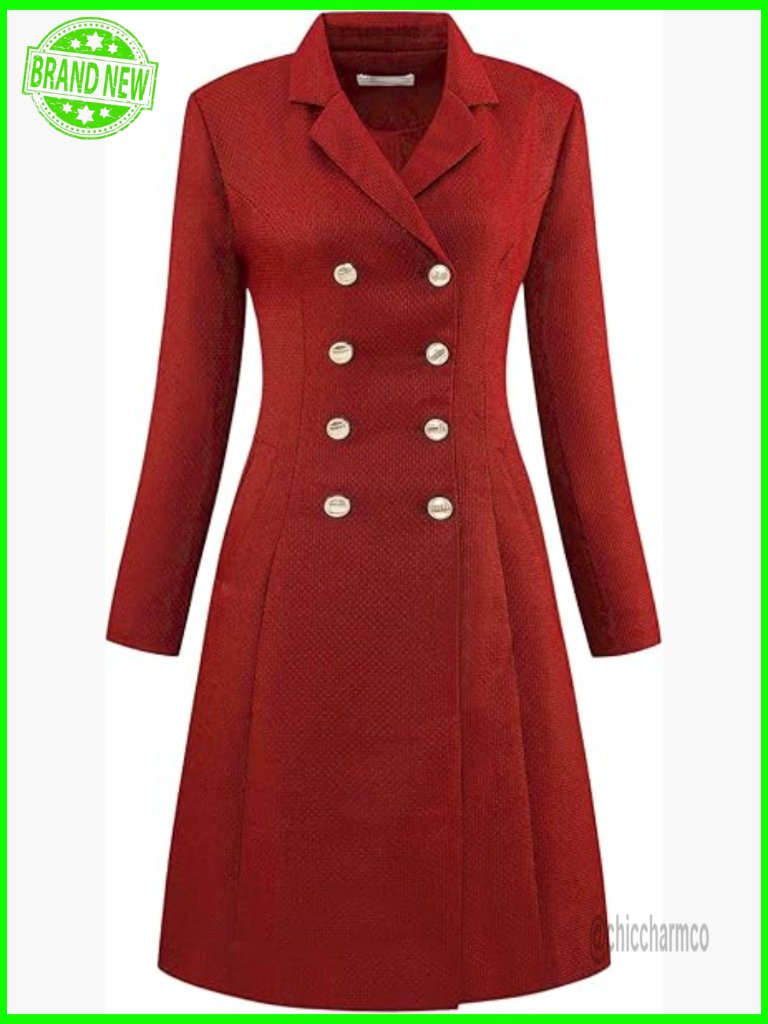 Double Breasted Tweed Blazer Dress A-Line Formal Work Dress